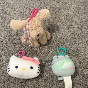 Hello Kitty Plush Set with Pink Bow and Tan Puppy